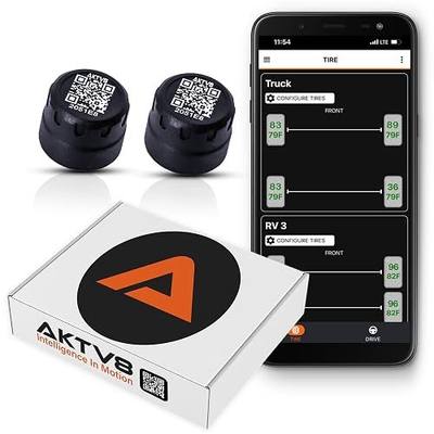 PressureTech Wireless Tire Pressure Monitoring System - TPMS Sensors for Automobiles, Motorcycles, Powersport Vehicles, RVs, Trailers - Real-Time Display w/iOS or Android App (0-150 PSI) (Pack of 2)