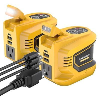 2 Packs Power Inverter Compatible With Dewalt 20V, LIVOWALNY Real 200W Battery Inverter 20V to 110V Power Adapter Charger Adapter Power Station Power Supply 2 USB & 1 Type-C & 1 AC Outlet (No Battery)