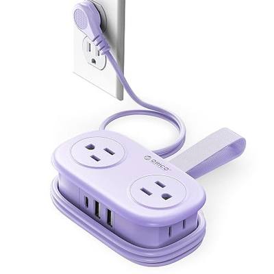 ORICO 4FT Purple Cruise Approved Travel Power Strip with 4 AC Outlets, 2 USB-A Ports, and 1 USB-C Port, 45° Flat Plug Extension Cord with Non Surge Protector for Travel/Dorm/Office ETL Listed -AP3