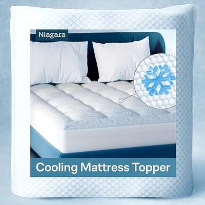 Niagara Cooling Queen Mattress Topper, Blue | Pillow Top Mattress Cover, Quilted Fitted, Back Pain Relief, Deep Pocket Fits up to 20 Inches