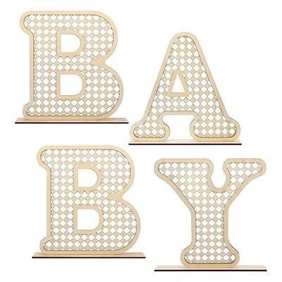 4 Pcs Wood Baby Letters - Each 12inch Boho Nursery Decor for Baby Shower | Rustic Alphabet Letter Home Decoration for Newborns & Birthday Gifts | Perfect Table Centerpiece for Toddler Girls & Boys