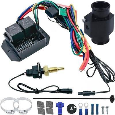 104-230'F Digital Adjustable Dual Electric Cooling Fan 1/8 Inch NPT Thread-in Thermostat Sensor Switch Temperature Controller Radiator Hose Adapter Wiring Kit (40mm)