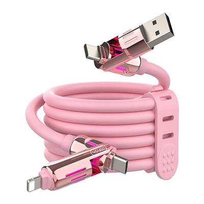 MFish 240W 4-in-1 Charging Cable with Carrying Case, 6.6FT Fast Charger USB-A & USB-C to USB-C/Lightning, for iPhone 17/16/15/14, MacBook, iPad, Samsung S25/S24 (Pink, 6.6Ft)