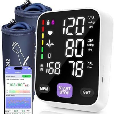 Upper Arm Blood Pressure Monitor for Home Use 17" Large & 21" XL Extra Large Cuff Big arm, Free APP Bluetooth Sync Apple Health Track Google Fit, Large Display Smart BP Machine for Seniors