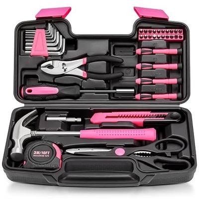 39pcs Pink Household Tool Set, Essential Hand Tool Kit with Plastic Toolbox for Home Repairs, DIY & Crafts, Perfect for Students & Everyday Use