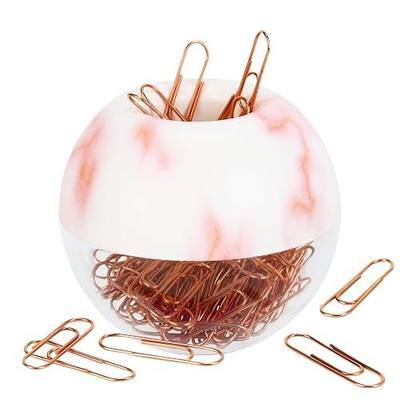 MultiBey Magnetic Paper Clip Holder, Marble Pink Paper Clip Dispenser | Cute Paperclip Desk Organizer with 100 Pcs 28mm Rose Gold Clips for Office, School and Home Accessories