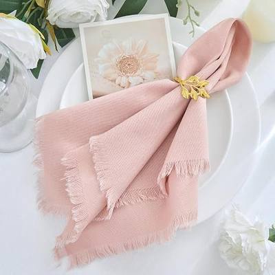 Handmade Cloth Napkins with Fringe 4 Pack Dusty Pink Cotton Napkins | Handmade Cotton Linen Napkins 17"x17" Rustic Dinner Napkins Bulk for Wedding Party Baby Shower