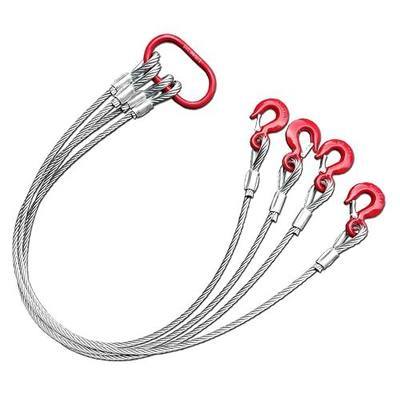 Wire Rope Sling 4Leg 6610lb Cable with Sling Hooks for Lifting & Towing 1/2Inch X 5 FT Heavy Duty Steel Wire Rope Crane Lifting Sling【4Leg-3ton】