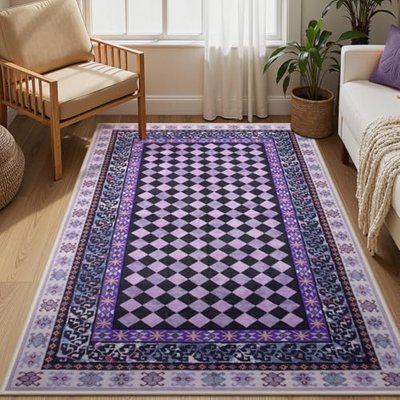 Wonnitar Washable Checkered 5x7 Area Rugs for Bedroom, Non Slip Black and Brown Funky Area Rugs for Living Room, Soft Stain Resistant Trellis Floor Carpet for Dining Room Dorm Home Decor(Black,5x7)