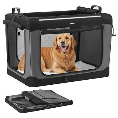 Feandrea Collapsible Dog Crate, Portable Travel Crate, 36-Inch | Oxford Fabric Pet Carrier with 4 Mesh Doors, Handles, Storage Pocket, Water Bottle Holder, UPDC019B01