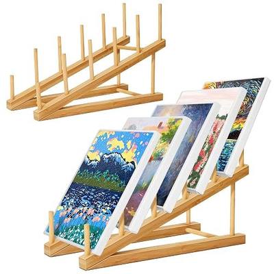 Vowcarol Small Art Drying Rack, Art Storage Rack, 5 Layers Paint Display Rack Wood Storage Stand for Canvas Boards, Bamboo Display Rack for Painting Canvas, Paint Art Organizer-2 Pack