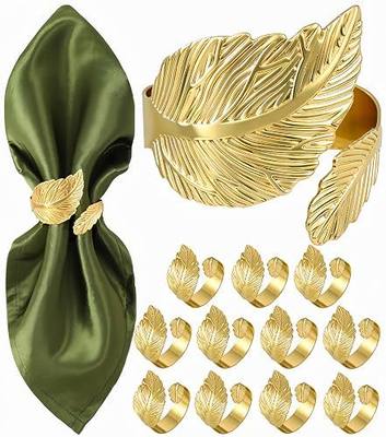 Napkin Rings Set of 12, Shiny Gold Napkin Rings, Smooth, Easy Care, Solid Metal Laurel Leaf Shaped Elegant Table Decor, Stylish Napkin Ring Bulk for Holidays Wedding, Party, New Homes Gift