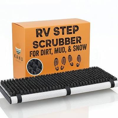 TrailScrubber RV Step Covers for Camper Stairs & Trailer Steps | Bristle Boot Scrubber Brush Cleans Dirt, Mud & Snow from Shoes | Non Slip Outdoor Step Tread Cover, Fits Steps 18.5-22 in Wide | Fits camper step covers for RV steps 18.5-22 in wide, stiff scrub bristles, non slip tread, hose-off clean