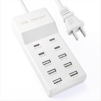 USB Power Strip Charging Station, 10-Port 6A+4C Multi Charger Block | 50W 10A Total Output, Auto-Detect Tech, Compatible with iPhone, Samsung, iPad Multi Device Home Office Travel Use