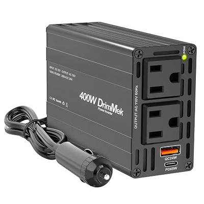 400W Car Power Inverter 12V to 110V AC|24W+65W USB C, Laptop Charger | 65w Fast Charger,2 AC Output,Aluminum alloy casing