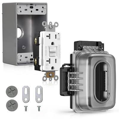 ELEGRP Outdoor GFCI Outlet with in Use Cover and Box Kit, 1 Gang, 20 Amp TRWR Self-Test GFI Receptacle, Extra Duty Metallic Electrical Outlet Box, Lockable in Use Cover, UL Listed, White, 1 Pack