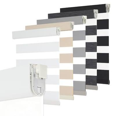 Persilux No Drill No Tool Custom Size Zebra Blind Dual Layer Privacy for Day and Night Window Blinds Light Filtering Cordless Windows Shades for Windows,Easy to Install Thermal Insulated Blinds,White