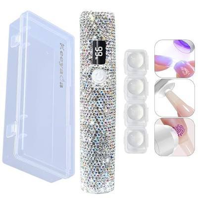 Handheld UV Light with Sparkly Rhinestones, 3W Portable LED Nail Lamp, Wireless Rechargeable USB Nail Dryer with Silicone Stamper Display Screen for Fast Curing Home DIY Manicure White