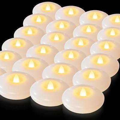 5plots 24Pack 200 Hour Flameless Floating Candles, 3 Inches White Waterproof Led Tealights for Wedding Vases Centerpieces Party Proposal Pool Decor Decoration