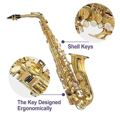 Alto Saxophone E Flat for Adults Student Sax Eb Alto Full Kit With Carrying Sax Case Mouthpiece Straps Reeds Saxophone Beginner Kit