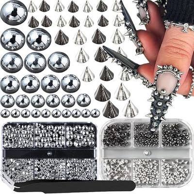 3D Mini Metal Punk Nail Art Studs Mixed Sizes Gold Black | Cone Spikes Alloy Rivets Jewelry Steel Balls Jewels for Women Goth Manicure Charms Accessories DIY Crafts Decorations