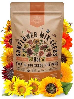 Sunflower Mix Seeds Pack 8 oz - Over 10,300 Non-GMO Heirloom Sunflower Seeds for Planting, Annual Flowers in Individual Seed Packet for Planting Home Garden Indoor & Outdoor Gardening