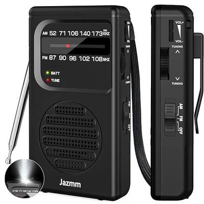 Portable Radio AM FM,Battery Operated Radio with 3W Large Speaker,Transistor radios with Best Reception,Pocket with Back Clip,Flashlight,3.5mm Earphone Jack,Tuning Light,Gift for Elder