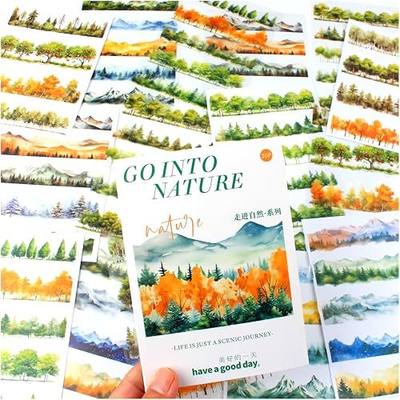 20 Sheets Nature Landscape Pre-Cut Journaling Stickers Book for Junk Journaling, Scrapbooking, Collage, Planner, Album, Transparent PET and Washi Stickers for Adults