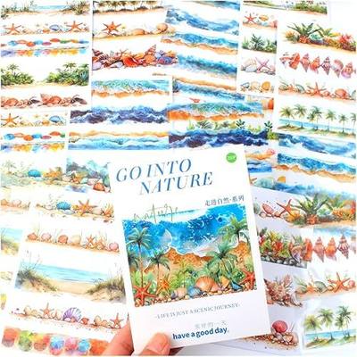 20 Sheets Seaside Landscape Pre-Cut Journaling Stickers Book for Junk Journaling, Scrapbooking, Collage, Planner, Album, Transparent PET and Washi Stickers for Adults