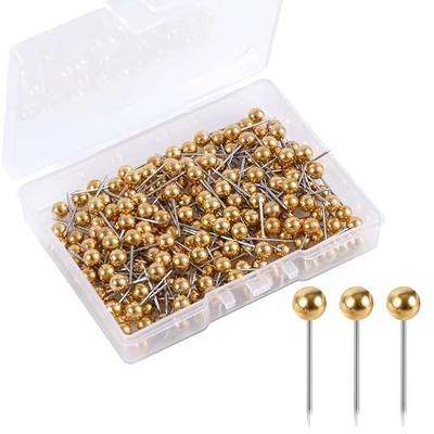 200pcs Map Push Pins, Map Tacks Round Head Map Pins for Travel Map Small Thumb Tacks Marking Pushpins for Cork Board Bulletin Board Picture Photo Home Office School DIY Craft (Gold)