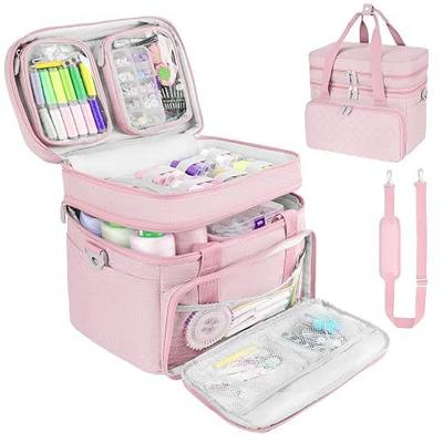 Double-Layer Sewing Organizer Bag with Detachable Pockets, Pink | Sewing box for supplies, elastic loops, large portable sewing storage basket for accessories