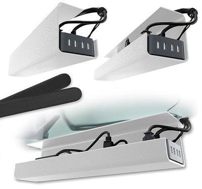 No-Screw Under Desk Cable Management Tray - Self-Adhesive Installation, Cord Management, Cable Tray, Under Desk Wire Organizer - White Set of 2