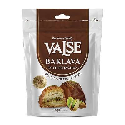 Chocolate Covered Turkish Baklava with Pistachios, Milk Chocolate Covered Freeze Dried Turkish Baklava with Pistachios, 2.47 oz Chocolate Covered Fruit, Chocolate Dipped Turkish Baklava with Pistachios (Mini, Baklava)