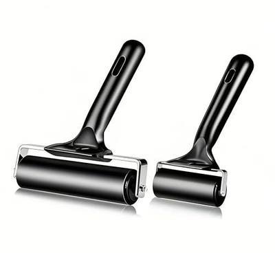 2 Pack Brayer Rollers, Professional Rubber Art Rollers with Comfortable Hand Feel, Suitable for Handmade Production, printmaking, Ink Coating, bonding, and Stamping Tools (4 inches+2.4 inches) Black