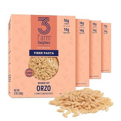 Three Farm Daughters X Molly Yeh High Fiber Orzo Pack, Irresistible, Low GI, Non GMO Orzo Pasta Noodles, Low Net Carb, Made in the USA from Just 2 Simple Ingredients, 12 oz. (4 Pack)