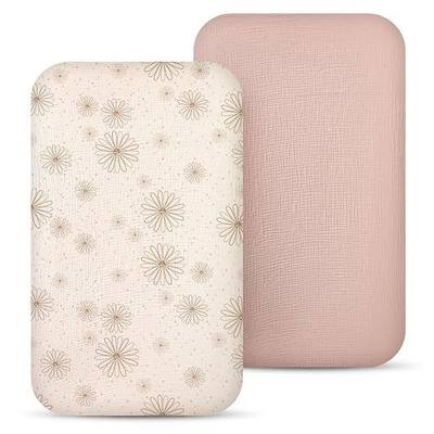 lulumoon Muslin Baby Bassinet Sheets: Cotton Fitted for Bedside Sleeper | Soft & Breathable Floral Printed Sheets for Girls - 33x21" Fit for Baby Delight and Most Other Bedside Bassinet