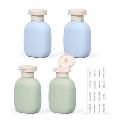 4 Pack 3.4 oz Travel Bottles for Toiletries, Leak-Resistant Plastic Squeeze Bottles with Flip Caps, Refillable Shampoo and Conditioner Containers for Lotion Body Wash, Blue Green