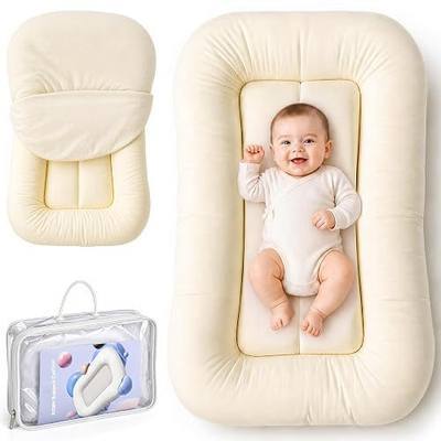 Infant Support Cushion - Organic Soft Cotton Baby Support Cushion for Newborn 0-24 Months, Breathable Portable Pad for Home and Travel, Washable Cover Included, Ideal Baby Essentials Gift, Cream-DD