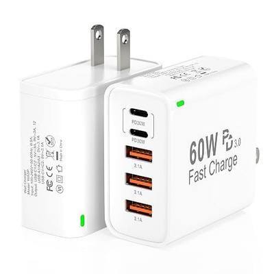 2Pack USB C Fast Charger Block, Total 60W 5-Port USB C Wall Charger 30W Type C Charging Block, 2USB C+3USB A PD 3.0 Multiport Charging Cube for iPhone 17 16 15 14 Pro Max, G-alaxy S26 S25 Ultra, i Pad