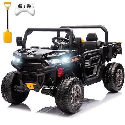 24V Ride On Toys for Big Kids 2 Seater Battery Powered Dump Truck, Black | With 4×75W Motors, Side By Side Kids UTV with EVA Tires, Remote Control & Electric Dump Bed, Shovel, Bluetooth Music Player