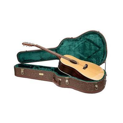Crossrock Wooden Dreadnought Acoustic Guitar Case for Gibson J-45 / Martin D-Style | Blossom Brown Faux Leather, Forest Green Velvet Interior & Lock – Designer Series(CRW530DBQ)