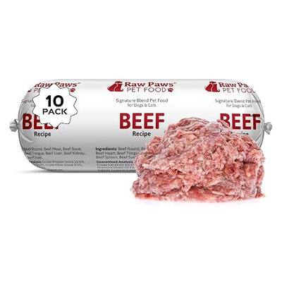 Raw Paws Frozen Raw Beef Recipe Dog & Cat Food, 1-lb Rolls (10 Pack) | Raw Frozen Dog & Cat Food - Grass-Fed Beef - Made in USA - Natural Rolls - Single-Protein Recipe - No Fillers or Additives