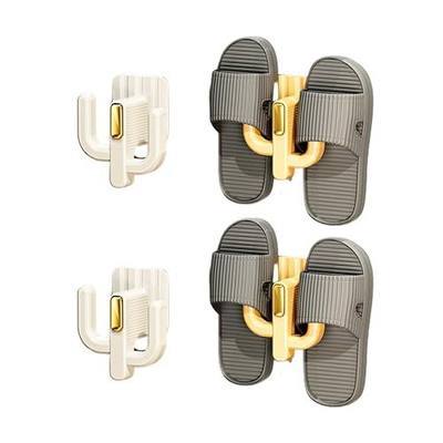 4 Pack Wall Mounted Shoe Rack - Premium Hanging Shoe Organizer Shelf with Sticky Hanging Mounts, Door Hooks for Slippers Keys Bags Storage - White & Yellow