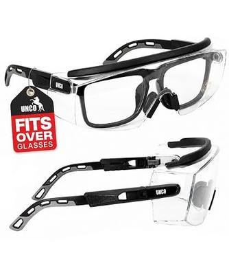 UNCO- Safety Goggles Over Glasses with Clear Wraparound Lens, Black Arms, Safety Glasses Over Eyeglasses