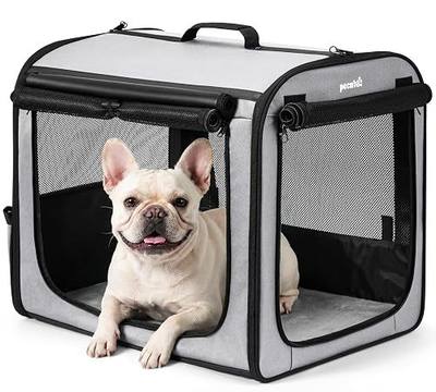 Dog Car Carrier Light Weight 24×17.7×20.5in, Foldable Dog Carrier, Gray | Easy to Assemble, Portable and Breathable Pet Carrier, Suitable for Indoor and Outdoor Use, Dog Travel Crate with Curtain