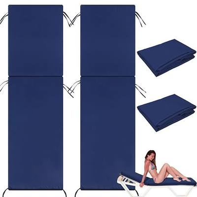FuWeave 2 Pcs Waterproof Chaise Lounge Cushion Cover Outdoor (Not Includes Cushion) 72 x 21 x 3 Inch Chair Replacement Cover Chaise Slipcover with Zipper Ties for Patio Pool (Navy Blue)