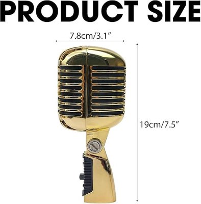 Vintage Retro Old School Microphone, Professional Classic Dynamic Wired Vocal Cardioid Mic For Karaoke Live Performance In-Studio Recording Singing Stage, Fashioned Metal Prop, XLR Cable Compatible