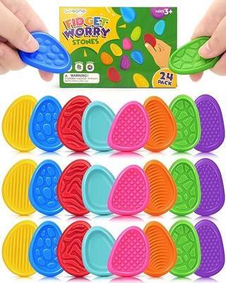 LESONG Fidget Toys Bulk for Kids: 24 Pack Textured Worry Stones | Bulk Fidgets for Classroom Prizes Goodie Bag Stuffers - Quiet ADHD Tools for Autism - Teacher Supplies for Classroom