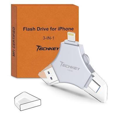 MFi Certified USB 3.0 Flash Drive 128GB for iPhone, 3in1 External Memory Photo Keeper Storage Stick for Picture/Video/Data Saver/Backup, High Speed Thumb/Jump/Hard Drives for iPhone/iPad/Android/PC