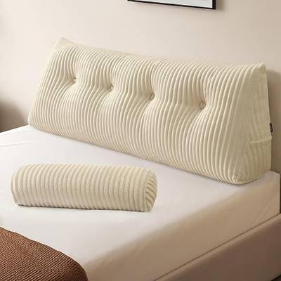 Z-hom Headboard Pillow, Wedge Backrest Cushion, Full Size,ONE Roll Pillow | Cream Triangular Backrest Cushion Equipped&Matching Roll Pillow,Ideal for Reading,Sitting Up in Bed&Filling Headboard Gaps